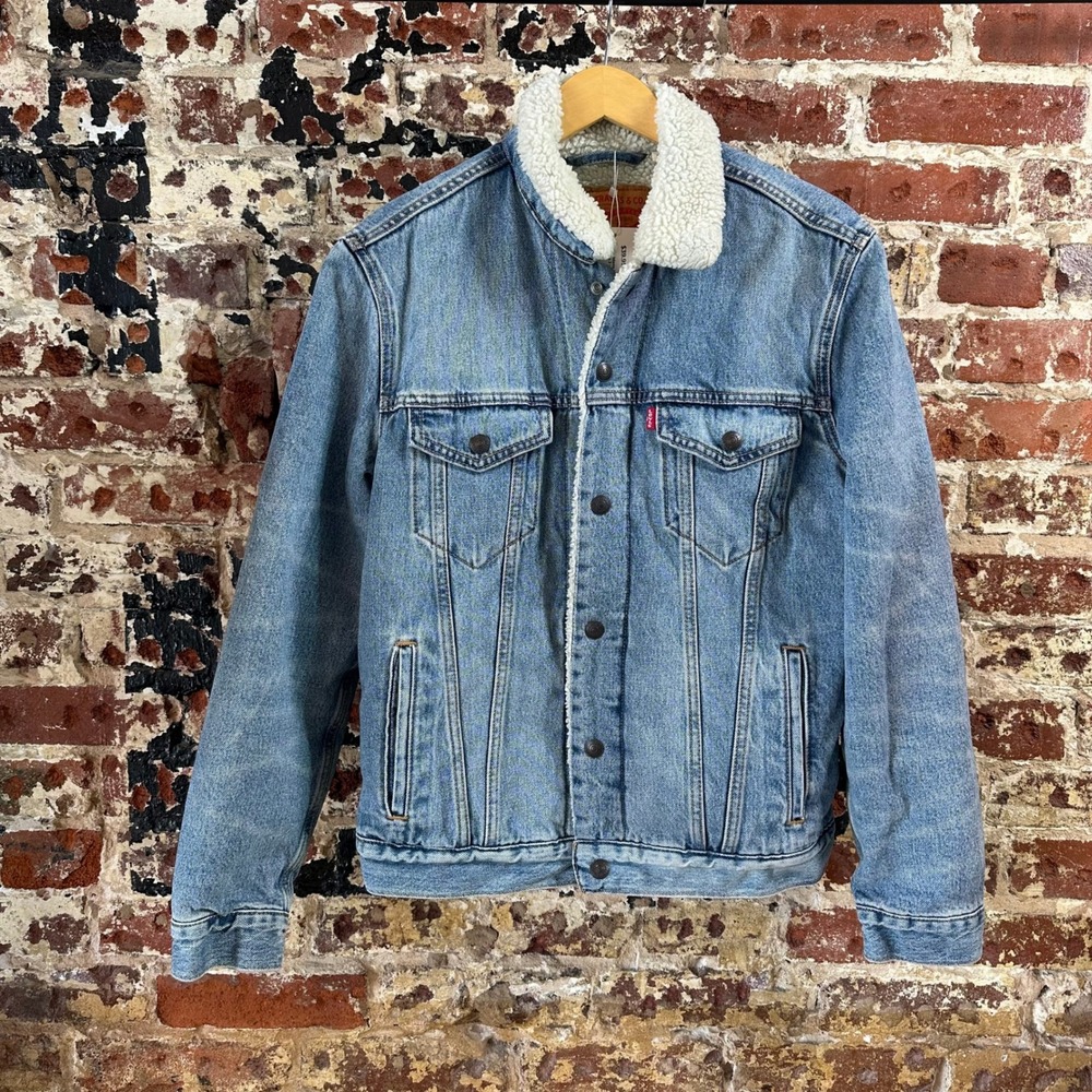Levi's Jean Jacket Sherpa Lined Trucker Blue Denim Mens Medium